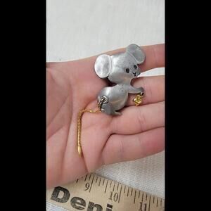Ultra Craft Signed Movable Gold Tone Heart Silver Mouse Brooch Vintage B2
